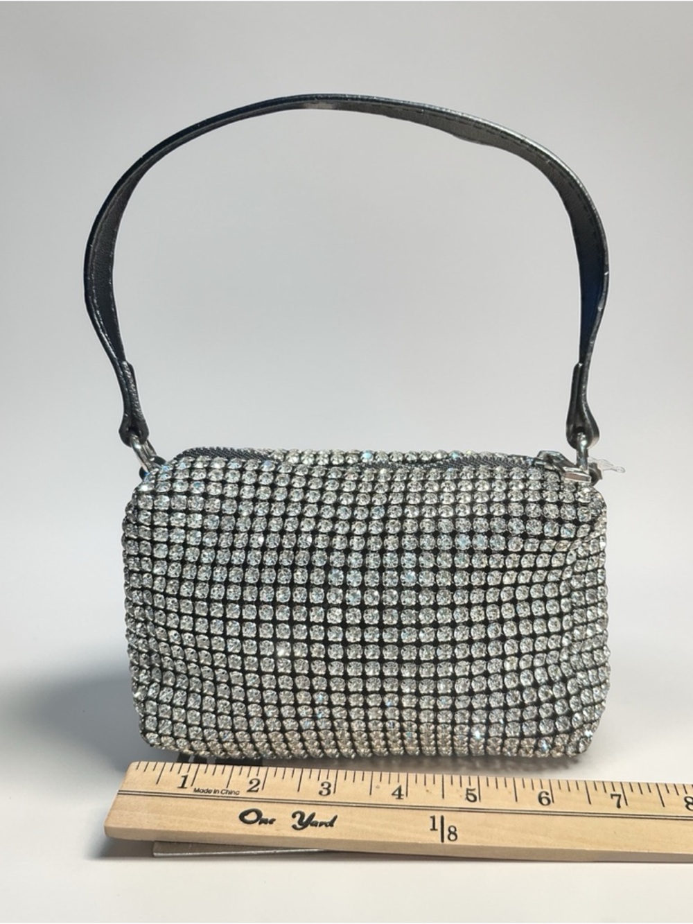 Caleesa Silver Rhinestone Mini Bag  Sparkly Top Handle Evening Clutch Glam - Picture 5 of 8